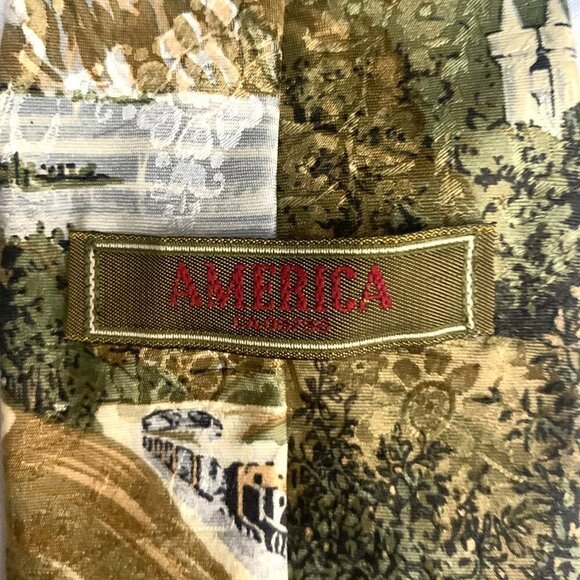 Vintage Village Scenery Art Tie 100% Silk Made in Italy - Picture 2 of 5